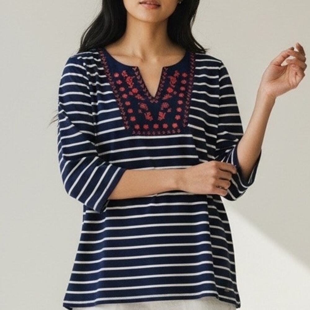 Tommy Hilfiger Embroidered Top Women XL Blue Stripe Preppy Classic Nautical